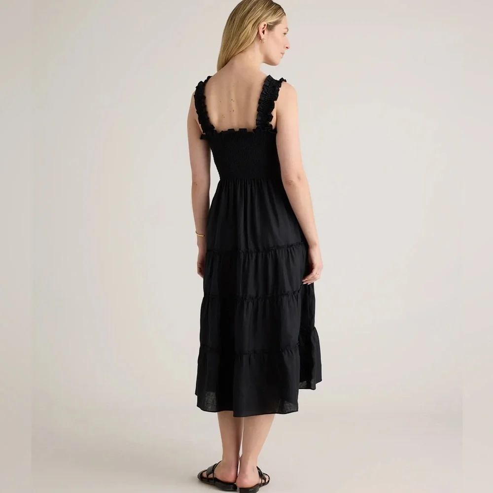 100% European Linen Smocked Midi Dress - Picture 4 of 8